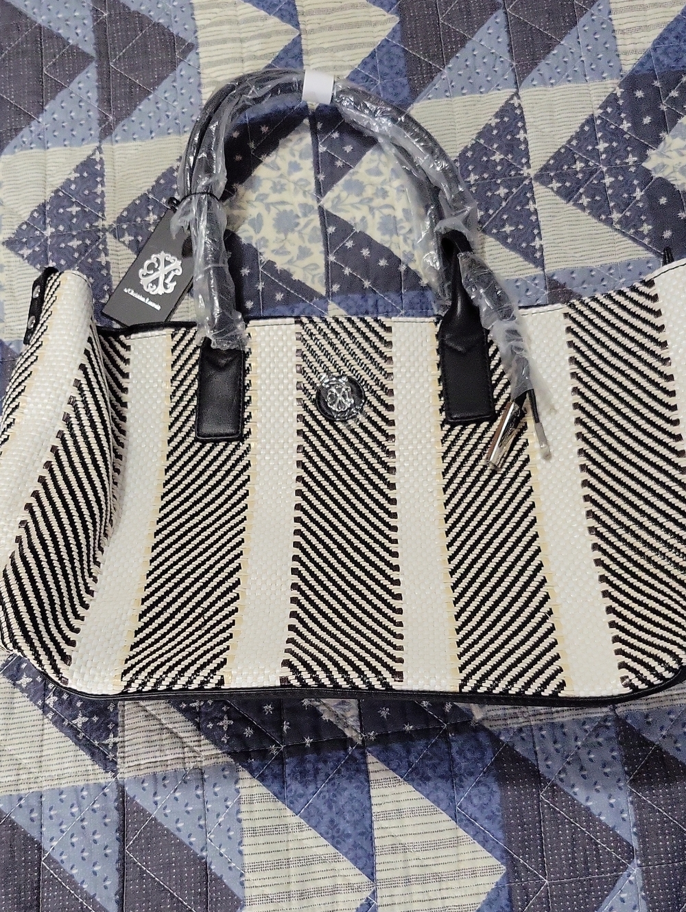 NWT - Christian Lacroix Black and White Striped Tote